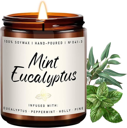 Mint Eucalyptus Candle | Aromatherapy Candle for Relaxation, Soy Candles for Home Scented, Home Fragrance Gifts for Women Men - Long-Lasting 7oz Jar