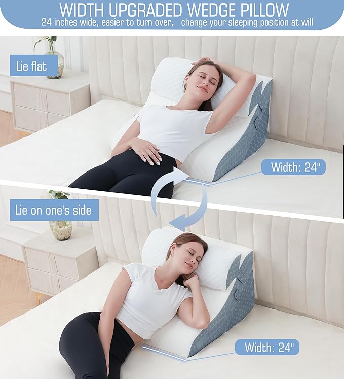 Bed Wedge Pillow for Sleeping, 20-in-1 Adjustable Pillow Wedge Acid Reflux Pillow, 9 &12 & 20 Inch 3-in-1 Incline Wedge Pillow for Back Pain Relief, Gerd, Snoring