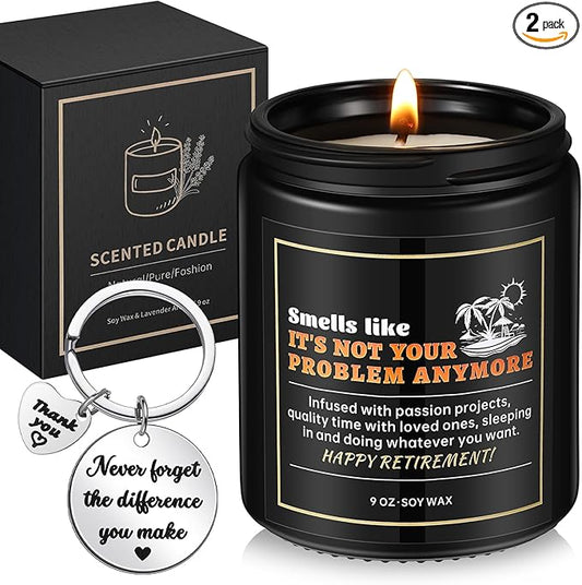 Retirement Gifts: Funny Scented Candle & Keychain for Men, Women, Coworkers & Family