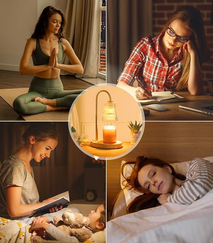 Candle Warmer Lamp With Timer - Electric Dimmer and Adjustable Height for Small Jar Scented Wax Melts - Includes 2 Bulbs for Home