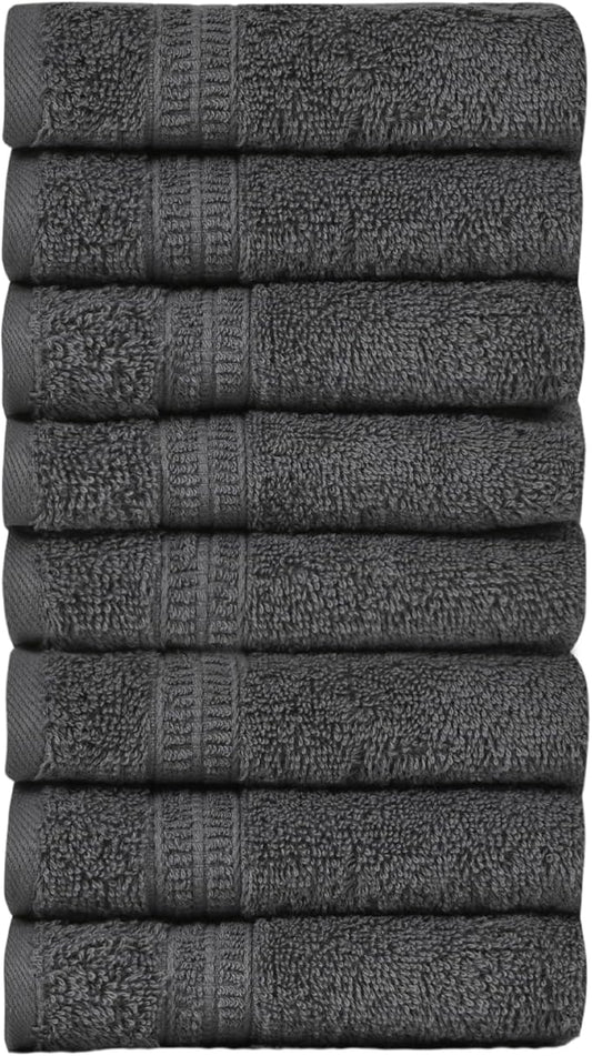 HOMELOVER 8 Pack Washcloths - 100% Organic Cotton, 500 GSM, Hotel & Spa Quality, Soft, Quick Dry, Highly Absorbent Towels for Face & Hand Wash, Shower, Gym & Bathroom Essentials (Coal Gray)