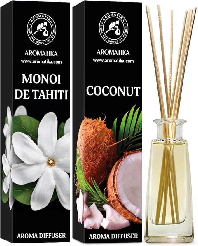 Reed Diffuser Monoi de Tahiti and Coconut - 2x3.4 Fl Oz - Reed Diffuser - Room Fragrance - Home Fragrance - Air Freshener - SPA - Home - Office - Fitness Club