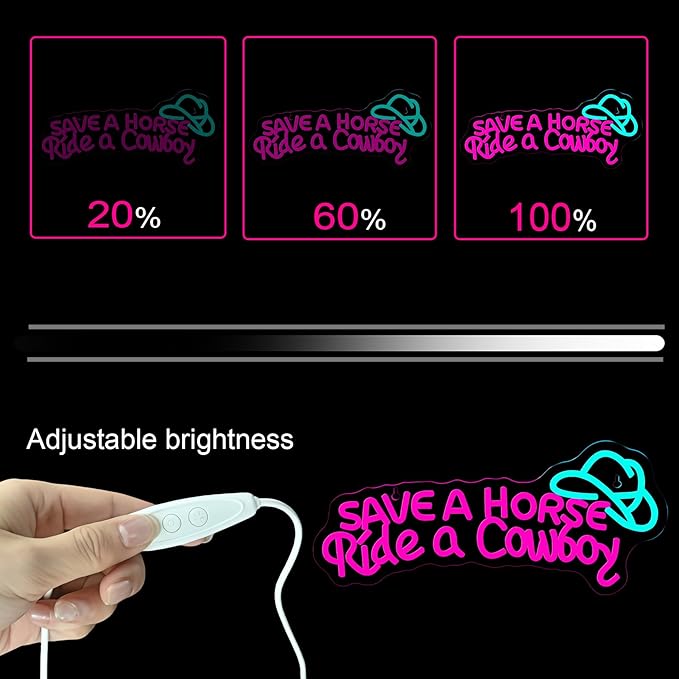 Nosun Save A Horse Neon Sign Cowboy neon signs for Wall Decor, Adjustable Brightness Led Sign, LED Colorful Signs Light for Bedroom Home Bar Club Hotel Party Decor
