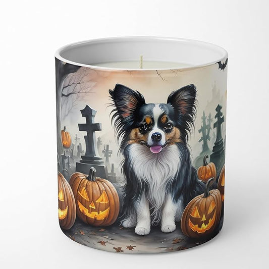Caroline's Treasures DAC2069CDL Papillon Spooky Halloween Decorative Soy Candle Nature Soy Wax Essential Oil Home Decor Ideal for Bedroom Kitchen Bath Office Gift, 10 oz