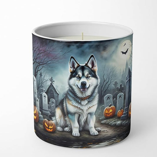 Caroline's Treasures DAC2006CDL Alaskan Malamute Spooky Halloween Decorative Soy Candle Nature Soy Wax Essential Oil Home Decor Ideal for Bedroom Kitchen Bath Office Gift, 10 oz