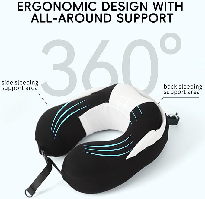 Hooded Neck Pillow for Kids and Adults, 100% Pure Memory Foam Upgraded Travel Pillow with Hood, Kids Neck Pillow for Airplane, Outdoor, Office, Soft, Washable, Easy Storage, Panda