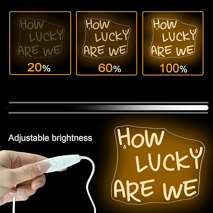 NOSUN How Lucky Are We Neon Sign Lucky Light Signs, Warm White Neon Signs for Wall Decor, Lucky LED Neon Signs for Teen Girls Neon Lights Signs for Bedroom, Salon, Party Neon Name Sign
