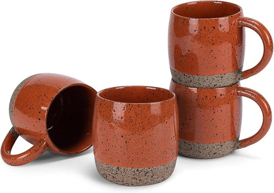 Elanze Designs Speckled Raw Bottom 17 ounce Ceramic Mugs Pack of 4, Burnt Orange