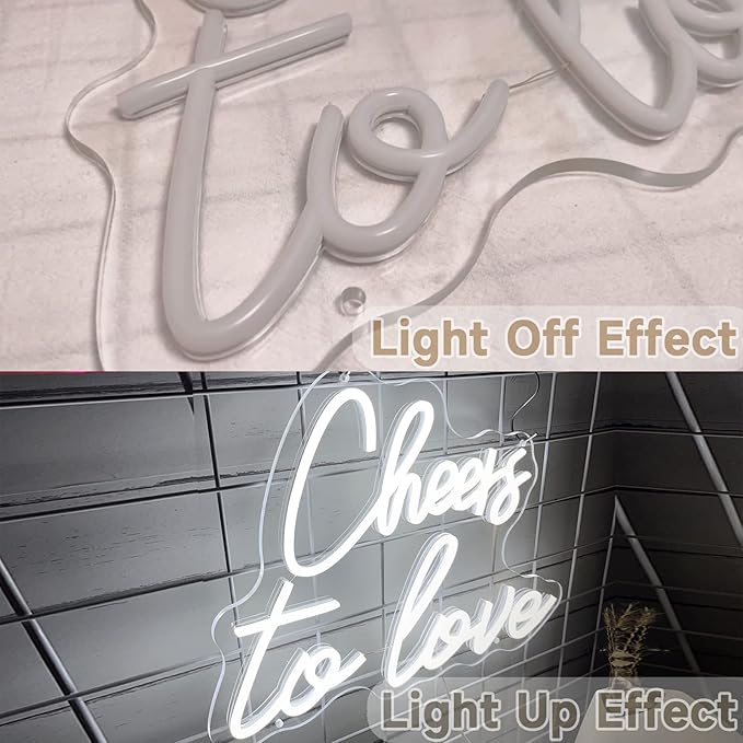 Cheers to Love Neon Sign for Wall Decor, Cheers to Love Led Sign with USB Supply for Bedroom Birthday Wedding Decor，White Led Signs 15.7x11.8 Inch