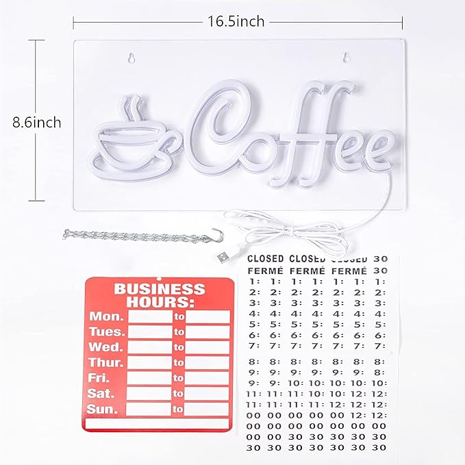 JFLLamp Coffee Neon Signs for Wall Decor Led Lights for Coffee Bar Led Sign Room Decor Aesthetic Suitable for Living Room Bistro Cafe Shop Man Cave Party Christmas Halloween 5V Usb Power