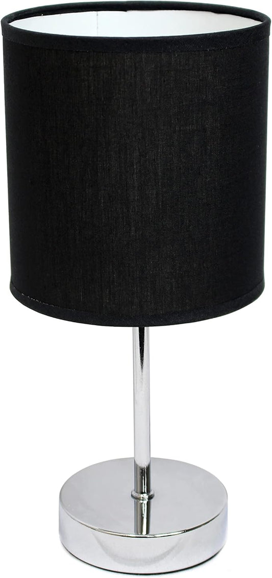 Simple Designs LT2007-BLK Chrome Mini Basic Table Lamp with Fabric Shade, Black