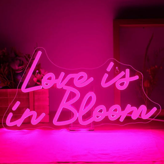 NOSUN Love is in Bloom Neon Sign for Wall Decor Dimmable Led Lights Signs Letters Signs for Bridal Shower Pink Neon Light Room Decor for Wedding Engagement Birthday Party Gift