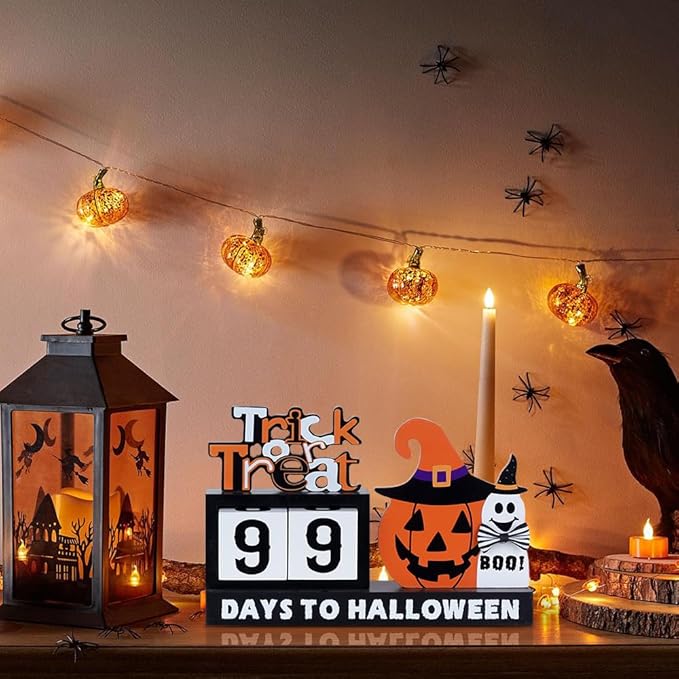 DECSPAS Halloween Decorations Indoor, Large Size Wood Block Set with Pumpkin Cat Halloween Countdown Decor, Trick or Treat Table Centerpiece for The Home, Mantle, Party Decorations