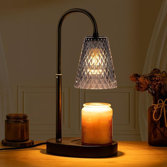 Candle Warmer with Timer - Electric Candle Warmer with Dimmer, Adjustable Height, Vintage Nightstand Lamp Sets (Diamond Pattern)