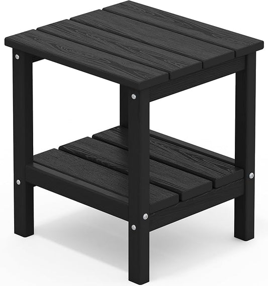 SERWALL 2-Tier HDPE Outdoor Side Table, Weatherproof Rectangular Adirondack Side Table, Black