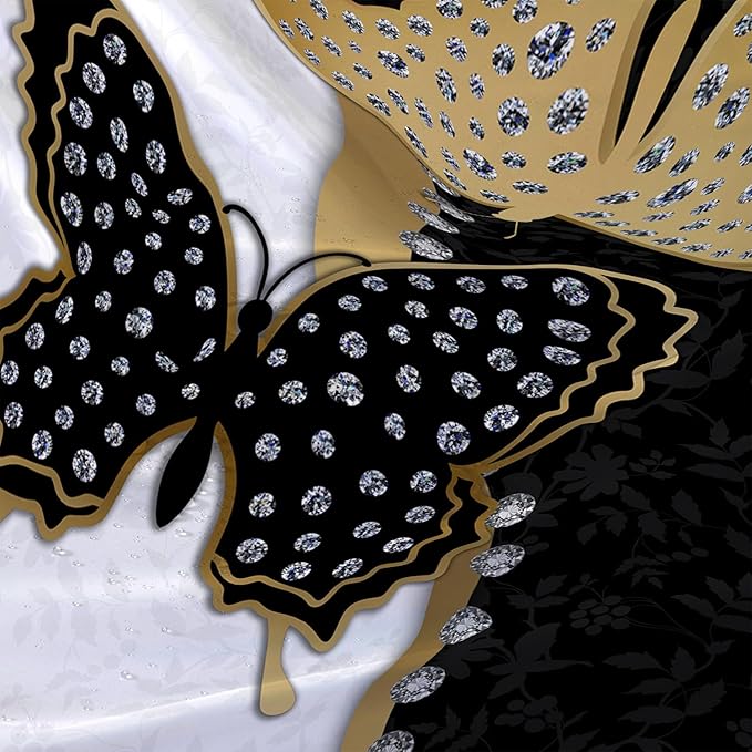 AILONEN Butterfly Shower Curtain for Bathroom Black and White Floral Printed Butterfly Bath Curtain 72" W*78" H Polyester Fabric Waterproof Bathroom Curtain with 12 Hooks