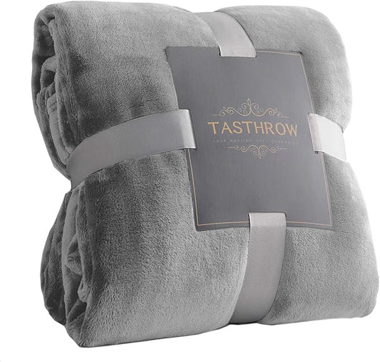 TASTHROW Large Flannel Fleece Throw Blanket, 50×70 Inch - Cozy Lightweight Thick Blanket - All Seasons Suitable for Women, Men and Kids (Two Pack, Light Grey)