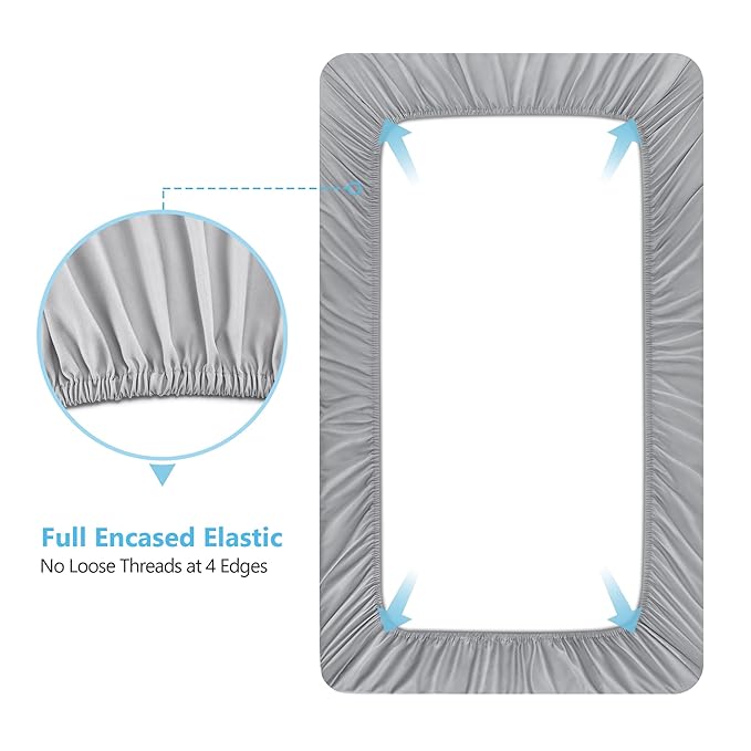 TILLYOU Baby Crib Sheets for Boys Girls, Fitted Crib Sheet 2 Pack for Standard Crib and Toddler Mattresses, Super Soft Toddler Bed Sheets, 28"x52"x8",Lake Blue& Grey