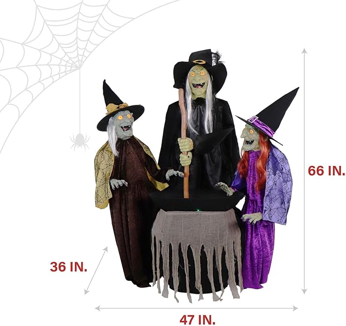 Haunted Hill Farm Motion-Activated Wicked Sitchwick Sisters, Plug-in Talking Scare Halloween Animatronics for Indoor or Covered Outdoor Display, Creepy and Modern Fright Props for Home