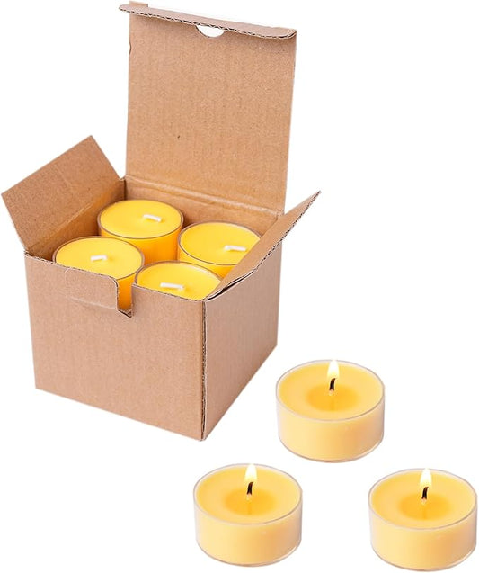 12 Unscented Natural Soy Tealight Candles in Clear Cups, 5H Long Clean Burning, Hand-Poured Yellow Mini Tea Candle Set for Parties, Spa, Meditation, Gift, Holiday, Emergency, Home Decor