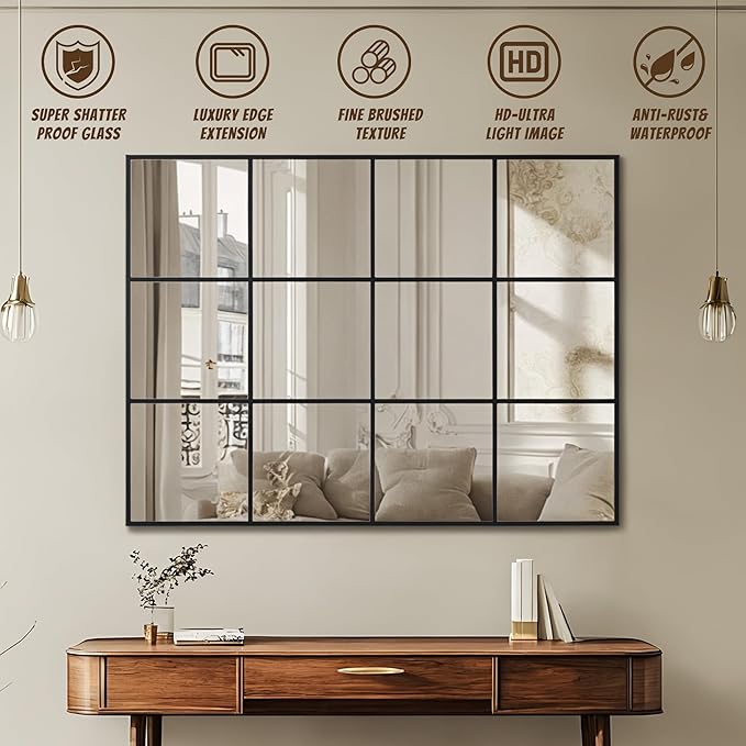 Antok Decorative Mirrors for Wall Decor, 30" x 40" Decorative Wall Mirror Black Window Mirrors Wall Mounted Decorative Mirror for Living Room Dining Room Hallway Entryway，Black,Retro Rect Style