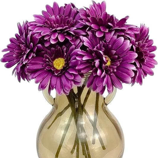 TOPIA Artificial African Daisies Flowers African Daisy Silk Flowers Artificial Gerbera Daisies Pack of 10 (Purple)