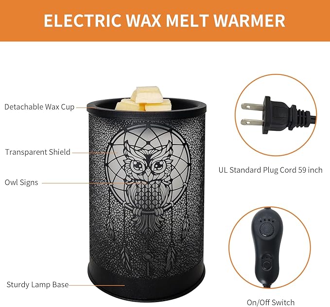 LIFFY Wax Melt Warmer for Scented Wax, Owl Scented Melter, Candle Burner, Fragrance Warmer LED Light, Smokeless Melting, Aromatherapy Essential Oil Diffuser & Night Light