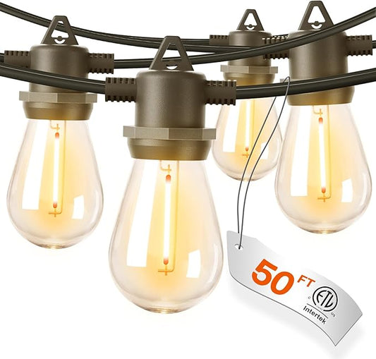 addlon 50FT Outdoor String Lights LED Waterproof Patio Lights with 27 Edison Dimmable Bulbs Shatterproof Commercial Grade Hanging for Outside Cafe Bistro Garden Balcony Porch Yard Deck Gazebo