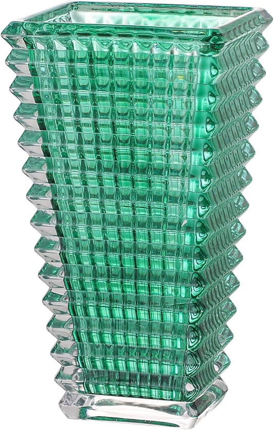 MCMCNCUIU Crystal Vase, Large Crystal Vases for Flowers, Large Flower Vase, Modern Green Vases for Living Room, Bedroom, Kitchen, Dining Table, Mantle, Wedding, 9 Inches