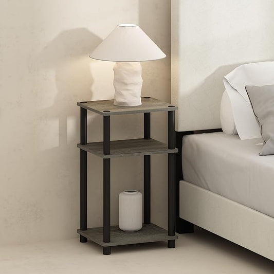 Furinno Just 3-Tier Turn-N-Tube Open Storage Nightstand, 1-Pack, Plastic Poles, French Oak/Black
