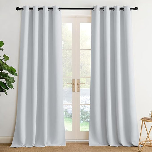 NICETOWN Greyish White Ring Top Panels - Thermal Insulated Shades for Nursery, Kids Room, Yard, Closet, Garage - Breathable Fabric, Privacy Assured, 2 Panels, W52 x L95