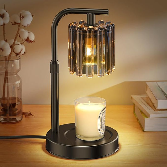 Candle Warmer Lamp with 2 Bulbs, Dimmer Adjustable Height Candle Lamp, 2/4/8H Timer, Home Decor, Candle Warmers for Jar Candles, Thoughtful Gifts for Housewarming, Birthday, Mother's Day, Black