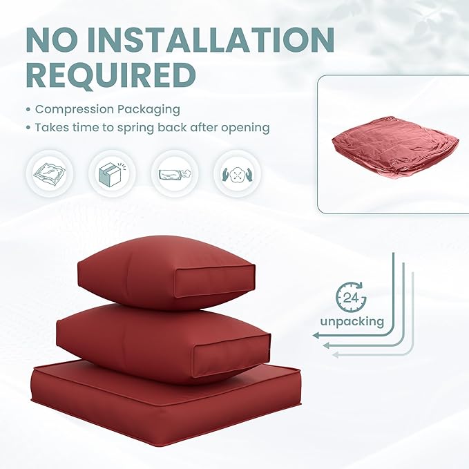 UDPATIO Outdoor Cushions for Patio Furniture with 5 Pillows, Waterproof Patio Furniture Cushions Replacement, 4" Deep Seat Outdoor Sectional Cushion for 4-seat Sofa Couch, Red