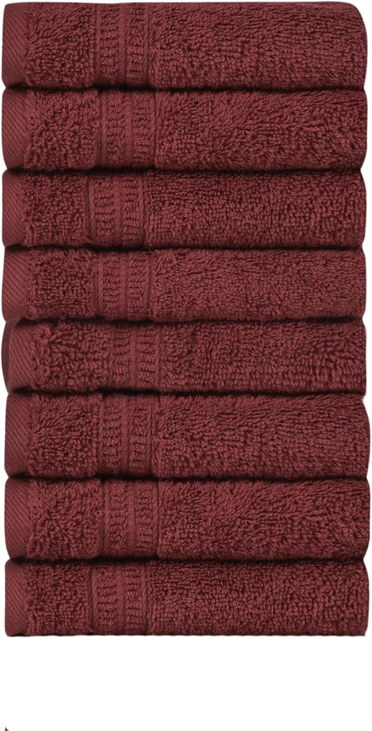 HOMELOVER 8 Pack Washcloths - 100% Organic Cotton, 500 GSM, Hotel & Spa Quality, Soft, Quick Dry, Highly Absorbent Towels for Face & Hand Wash, Shower, Gym & Bathroom Essentials (Berry Red)