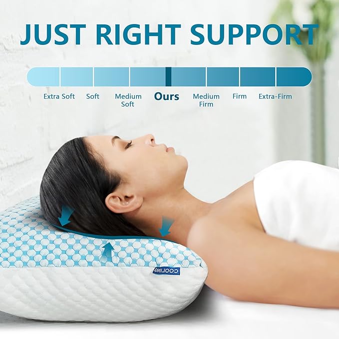 Shredded Memory Foam Pillows Standard Size Set of 2 Pack, Adjustable Cooling Bed Pillow for Side Back Sleepers with Washable Removable Cover