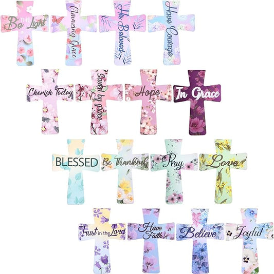 Outus 48 Pieces Magnetic Christian Religious Cross Bookmark Religious Bible Verses Bookmarks Magnetic Page Clips for Women Student School Reading Gifts, 16 Styles (Floral Style)