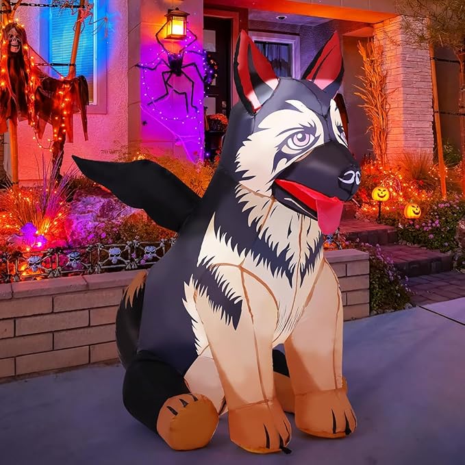 COMIN 4 FT Inflatables German Shepherd Dog with Bat Wing Outdoor Blow Up Decorations with Built-in LEDs for Thanksgiving Christmas Halloween Yard Indoor Party Garden Lawn
