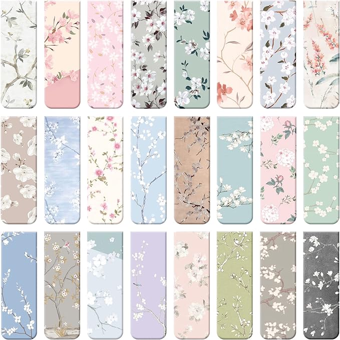 Dianelhall 24 Pcs Magnetic Bookmarks for Women Floral Book Markers Flower Bookmark Assorted Book Magnets Page Markers Clip Magnetic Bookmarks for Books Students Women Reading