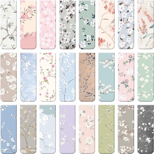 Dianelhall 24 Pcs Magnetic Bookmarks for Women Floral Book Markers Flower Bookmark Assorted Book Magnets Page Markers Clip Magnetic Bookmarks for Books Students Women Reading