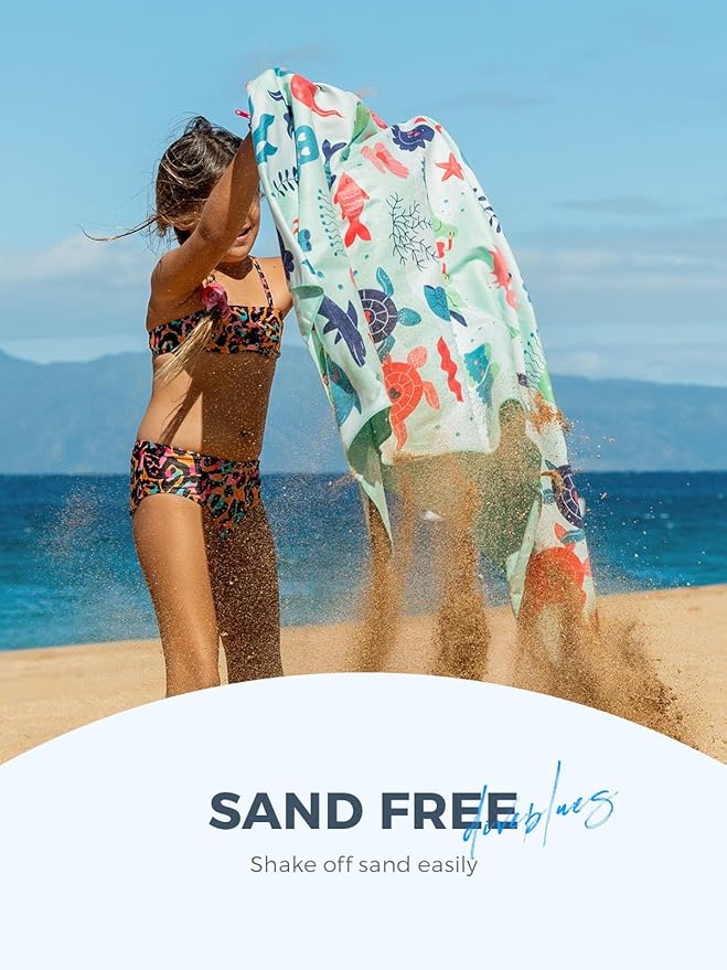 Kids Beach Towels 2 Pack 60''x30'', Quick Dry, Sand Free, Compact, Lightweight, Absorbent, Girls & Boys Large Microfiber Towels Gifts for Pool, Swim, Cruise Essentials