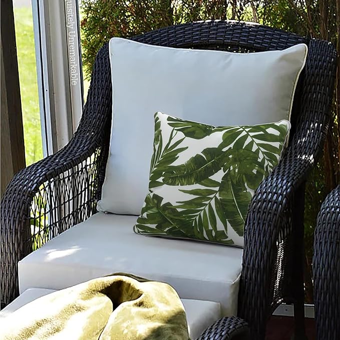 LVTXIII Outdoor Pillow Covers Set of 2, Patio Waterproof Throw Pillow Cases Fade Resistant Accent Pillow Covers for Spring Summer Garden Decoration, 16x16, Palms Green