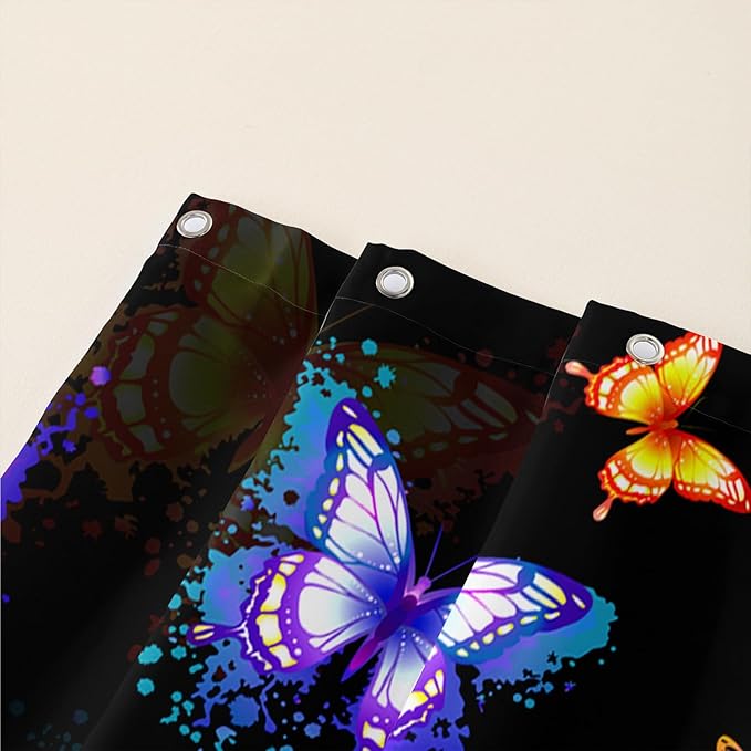 AILONEN Butterfly Shower Curtain for Bathroom, Colorful Butterfly Polyester Waterproof Bath Curtain,Modern Fashion Minimalist Shower Curtain with 12 Plastic Hooks,Black 72" W*78" H