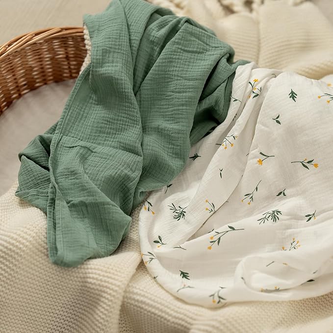 GLLQUEN BABY 2-Pack Muslin Swaddle Blankets for Unisex, Baby Swaddle Blanket for Boys and Girls, Soft Breathable Receiving Blankets Neutral, Newborn Essentials, Registry & Gift