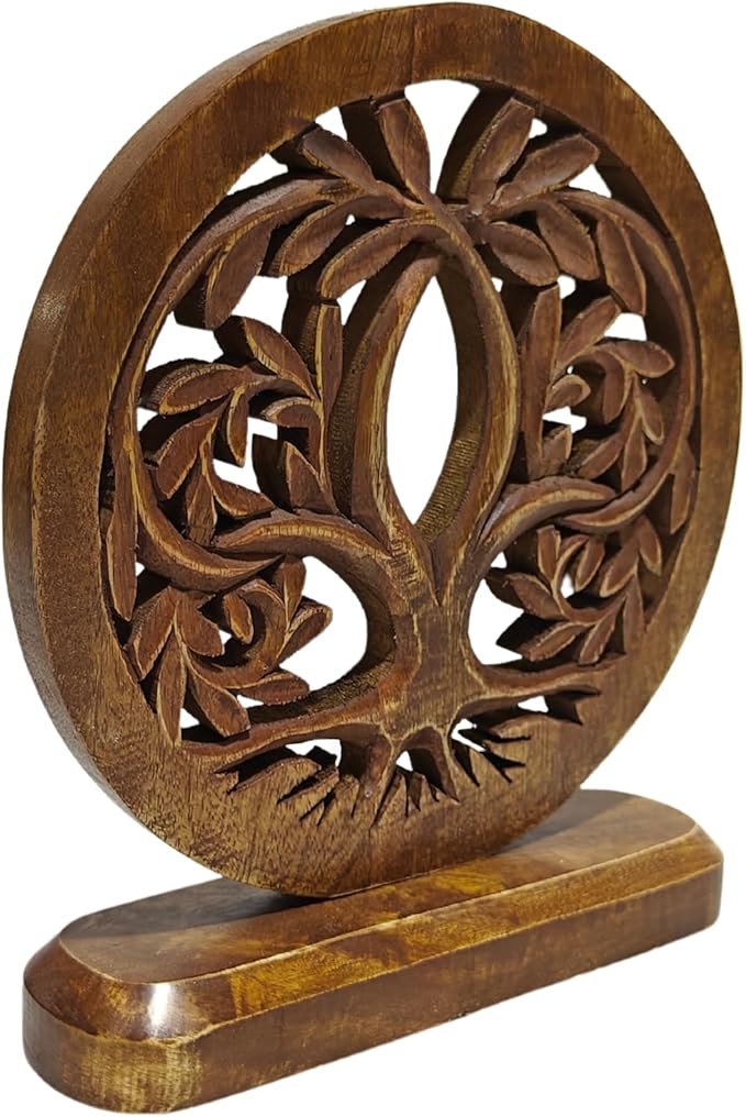 VANIYA CRAFTS® Wooden Carved Handmade Engraved Table Decor Tree Shape Table Sculpture Home Decor Statue for Living Room, Bedroom, Office Desktop, Cabinets