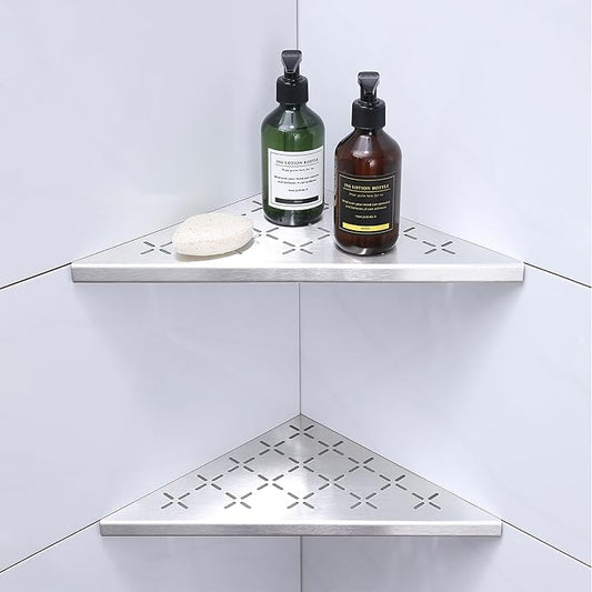 12" Corner Shower Shelf, 2-Pack Shower Shelves SUS304 Stainless Steel Bathroom Shelves for Tile Walls, Recessed Corner Shelf Organizer Rack, Large Size (Brushed)