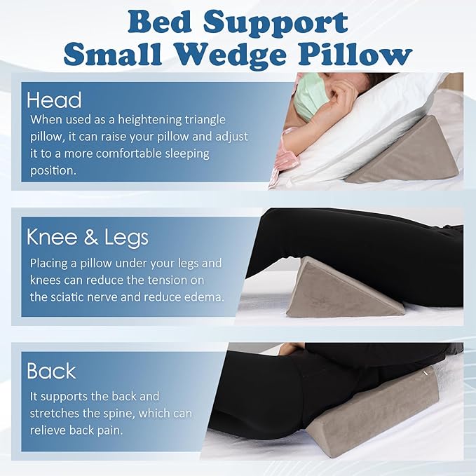 Small Wedge Pillow, Wedge Pillow for Bed Sores, Positioning Pillow, Positioning Wedge, Yoga Wedge Pillow, Mini Wedge Pillow for Laptop, Small Wedge Pillow for Chair (1 Unit, Apricot)