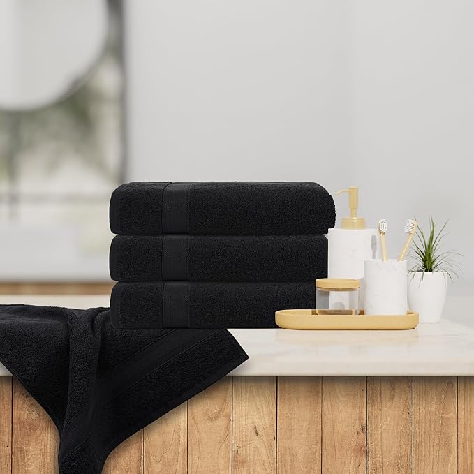 Quick-Dry, Soft & High Absorbent Hand Towels 16"x29" Cotton Turkish Hand Towel Set of 4 | Daily Use 100% Cotton Towels for Bathroom, Gym & More | Bathroom Hand Towels (4 Pcs, Black)