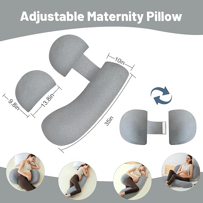 Pregnancy Pillow - Maternity Pillow for Pregnant Women, Pregnancy Body Pillow with Adjustable and Removable Cooling Cover, Support for Back, Legs, and Belly of Pregnant Women