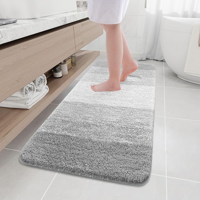 Arotive Microfiber Bathroom Rugs, Shaggy Soft and Absorbent Bath Rug, Non-Slip, Thick Plush Machine Washable Dry Bath Mats for Bathroom, Tub and Shower, 59x20, Light Grey