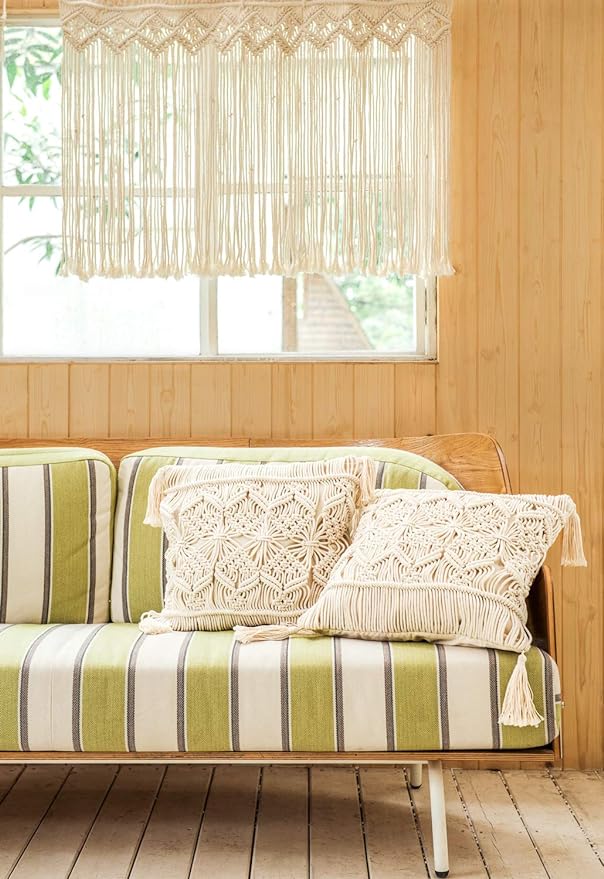 Mkono Wide Macrame Valance, 35" W x 26" H Short Window Treatments Panels Curtain Valance Woven Boho Wall Hanging Home Decor for Kitchen Bathroom Bedroom Living Room Apartment Dorm